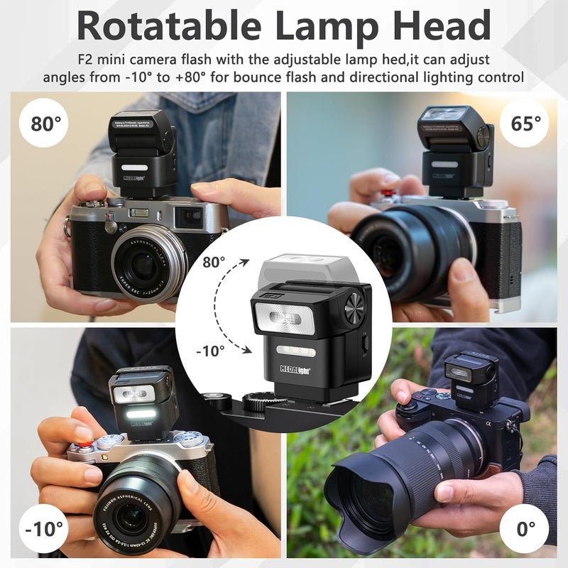 MEDALight فلاش كاميرا ميني F2 2.4GHz لاسلكي خارج الكاميرا لفوجي/كانون ZV1/نيكون/ريكو GR3/كاميرا رقمية/فلاش حذاء ساخن لكاميرا DSLR/قاعدة مغناطيسية وتحكم عن بعد 10م (أسود) - Image 5